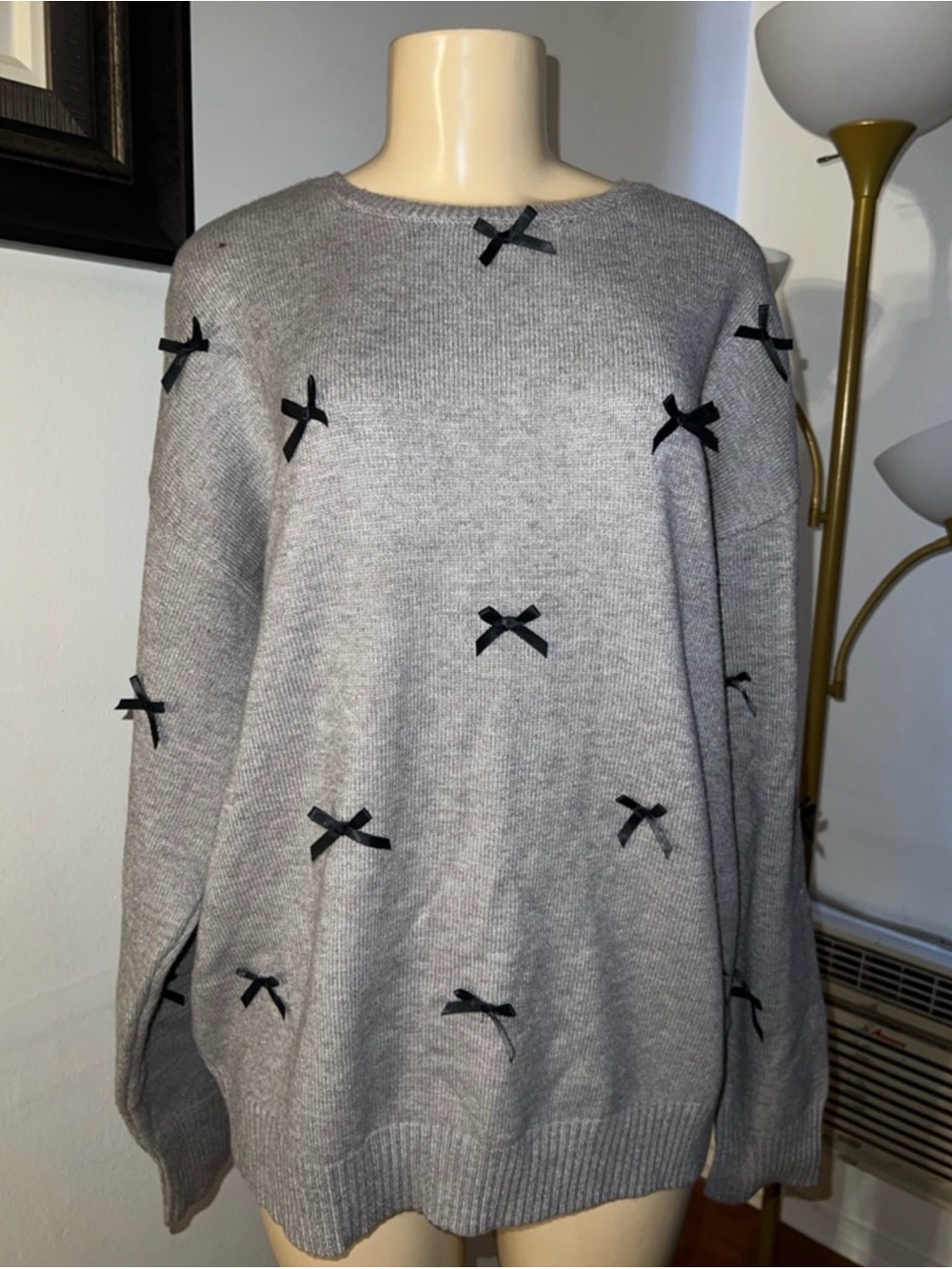 Edikted Gray Crewneck Sweater with Black Bow Accents